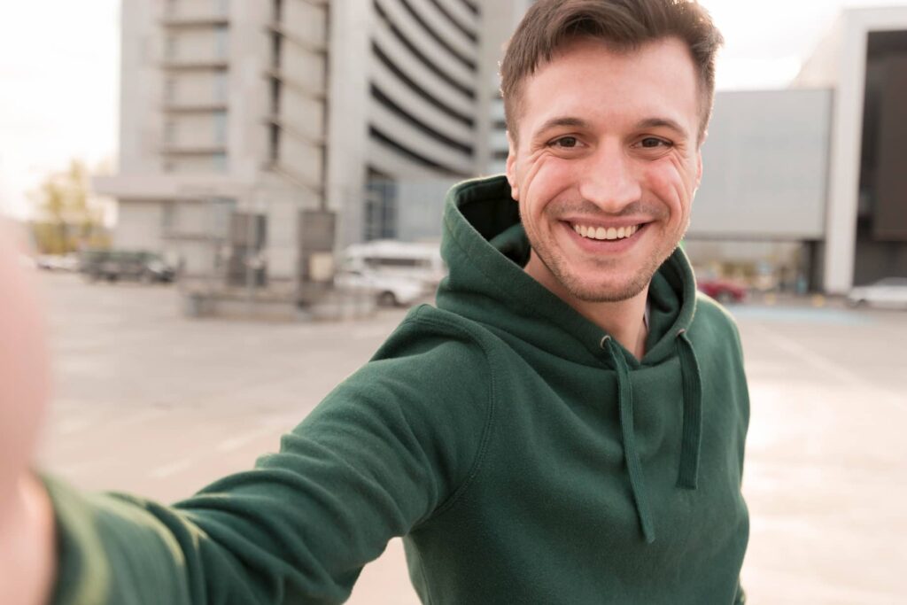 Smiley man with hoodie